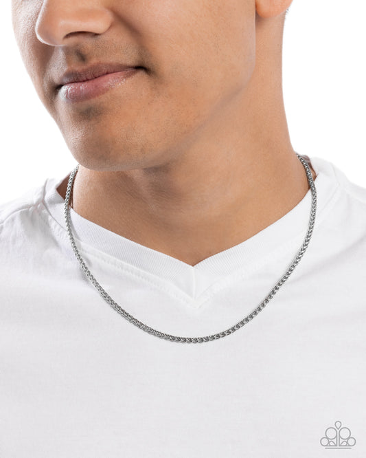 Sleek Sir - Silver Stainless Steel Wheat Chain Urban Necklace Paparazzi N3158