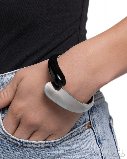 Painted Partner - Black Painted Finish & Silver Hinged Bracelet Paparazzi B2261