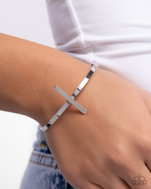 Holy Headline - Silver Cross Cuff Easter Bracelet Paparazzi B2045