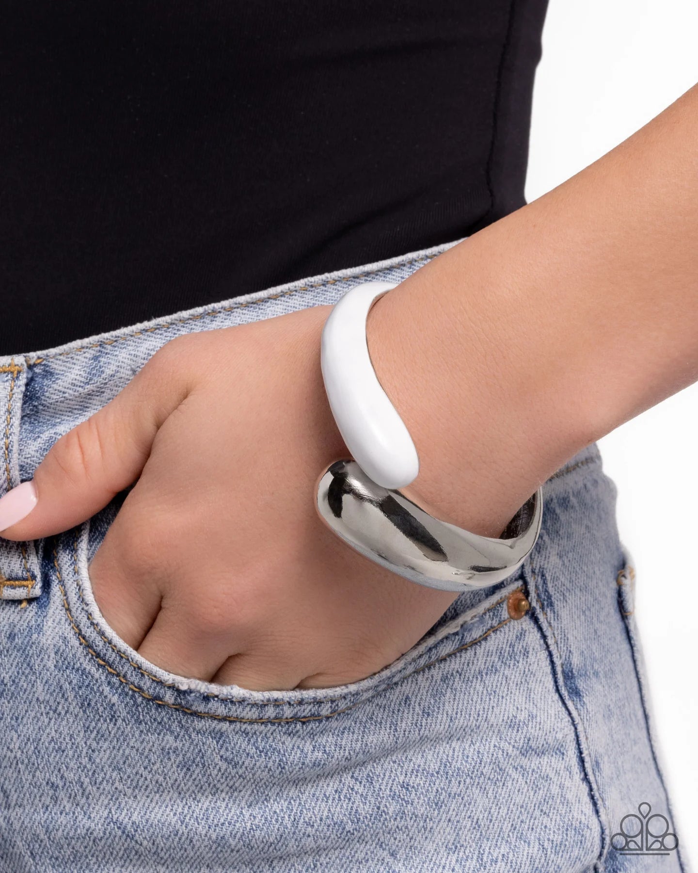 Paparazzi Painted Partner - White  Painted Silver Hinged Bracelet B2701