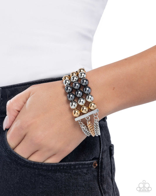 Sarcastic Stack - Multi Gold, Silver & Gunmetal Bead Bracelet Paparazzi B2218