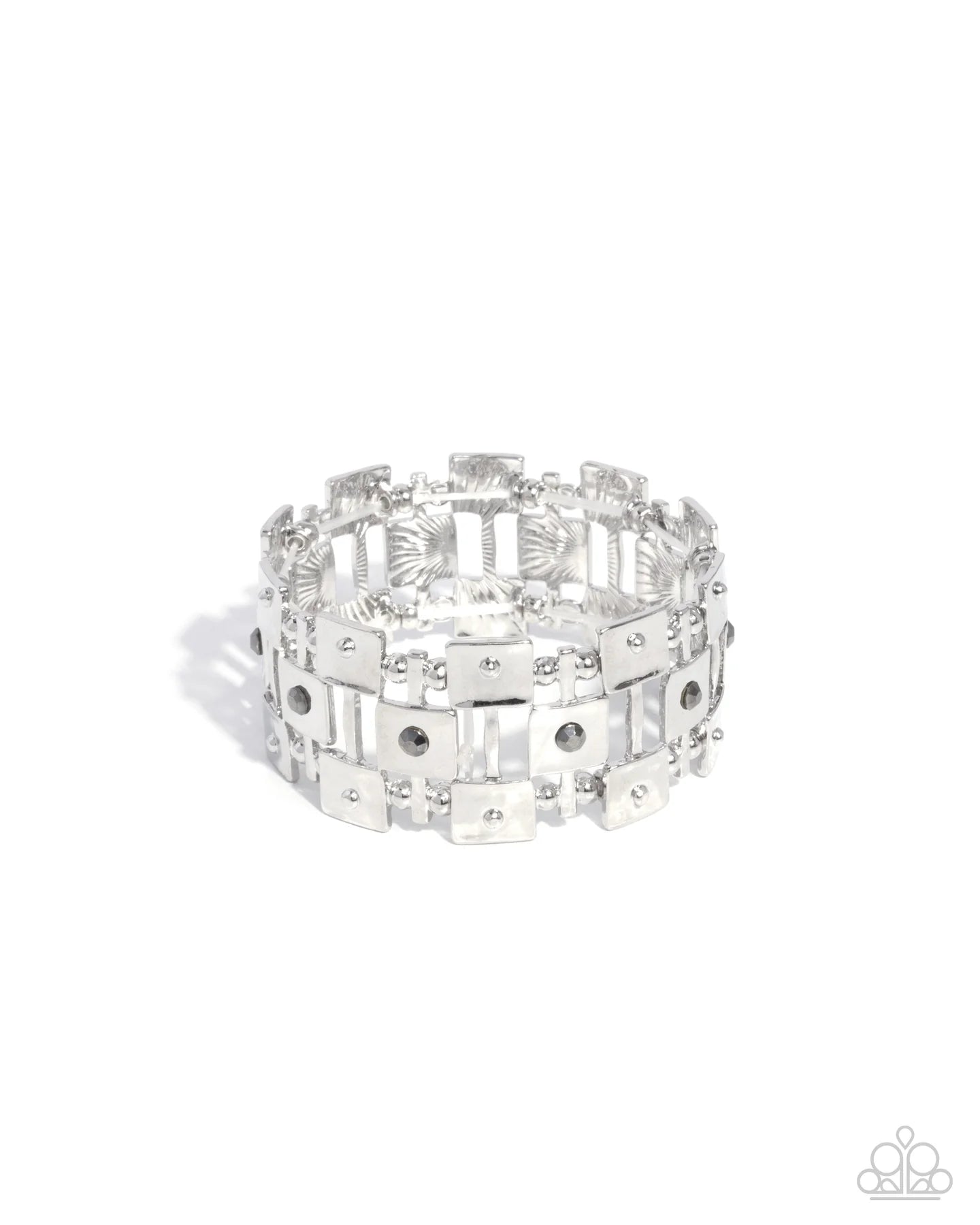 Paparazzi Puzzling Persistence - Silver Hematite Rhinestone Stretch Bracelet B2477