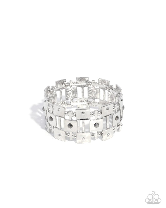 Paparazzi Puzzling Persistence - Silver Hematite Rhinestone Stretch Bracelet B2477