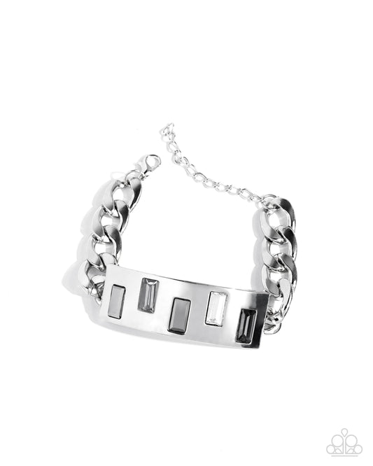 Staggered Shimmer - Silver Bar & Baguette Rhinestone Bracelet Paparazzi B2288