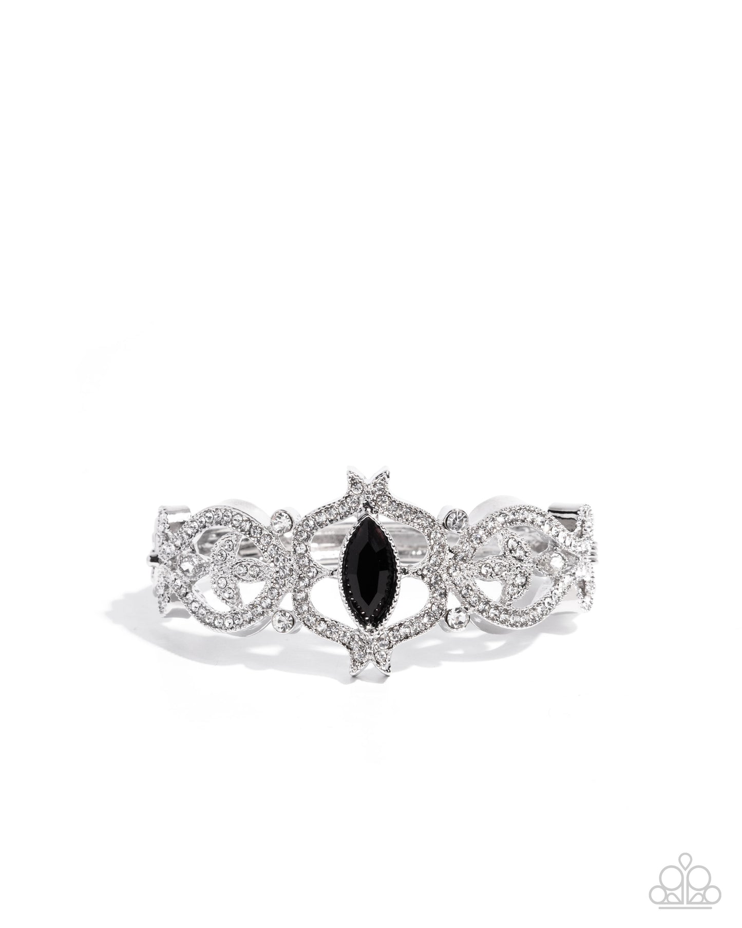 Courtly Coquette - Black Gem & White Rhinestone Hinge Bracelet Paparazzi B2239