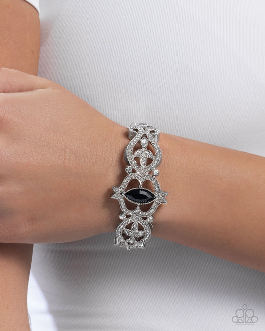 Courtly Coquette - Black Gem & White Rhinestone Hinge Bracelet Paparazzi B2239