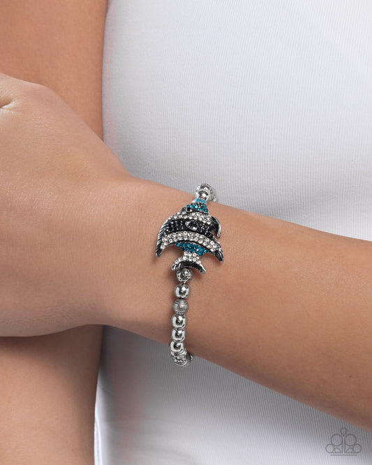 Admirable Angelfish - Blue, Black & White Angelfish Stretch Bracelet Paparazzi B2243