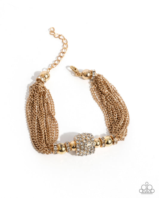 Paparazzi High-Handed Haute - Gold Chain, Bead & White Rhinestone Oversized Accent Clasp Bracelet Magnificent Musings March 2025 Fashion Fix
