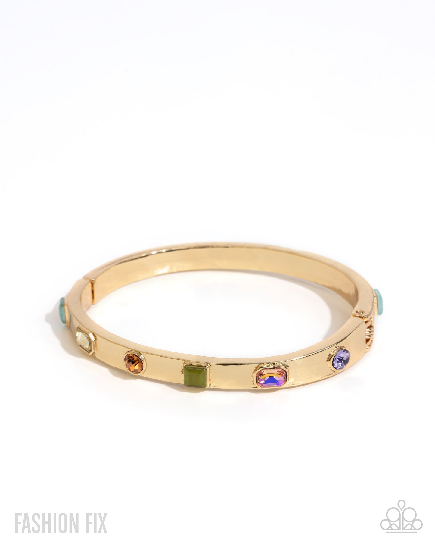 Proper Poise - Multicolored Gem, Rhinestones & Cat's Eye Stone Gold Stretch Bracelet Fiercely 5th Avenue May 2025 Paparazzi B2264