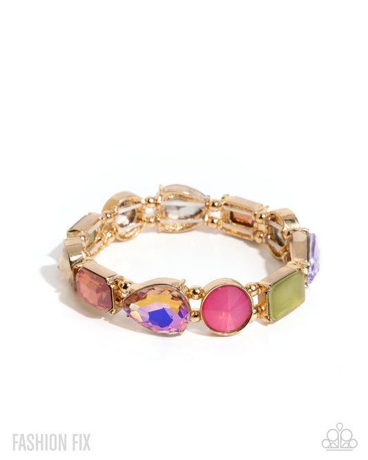 Vintage Validity - Multi Color Gem, Rhinestones & Cat's Eye Stone Stretch Bracelet Fiercely 5th Avenue May 2025 Fashion Fix Paparazzi B2266