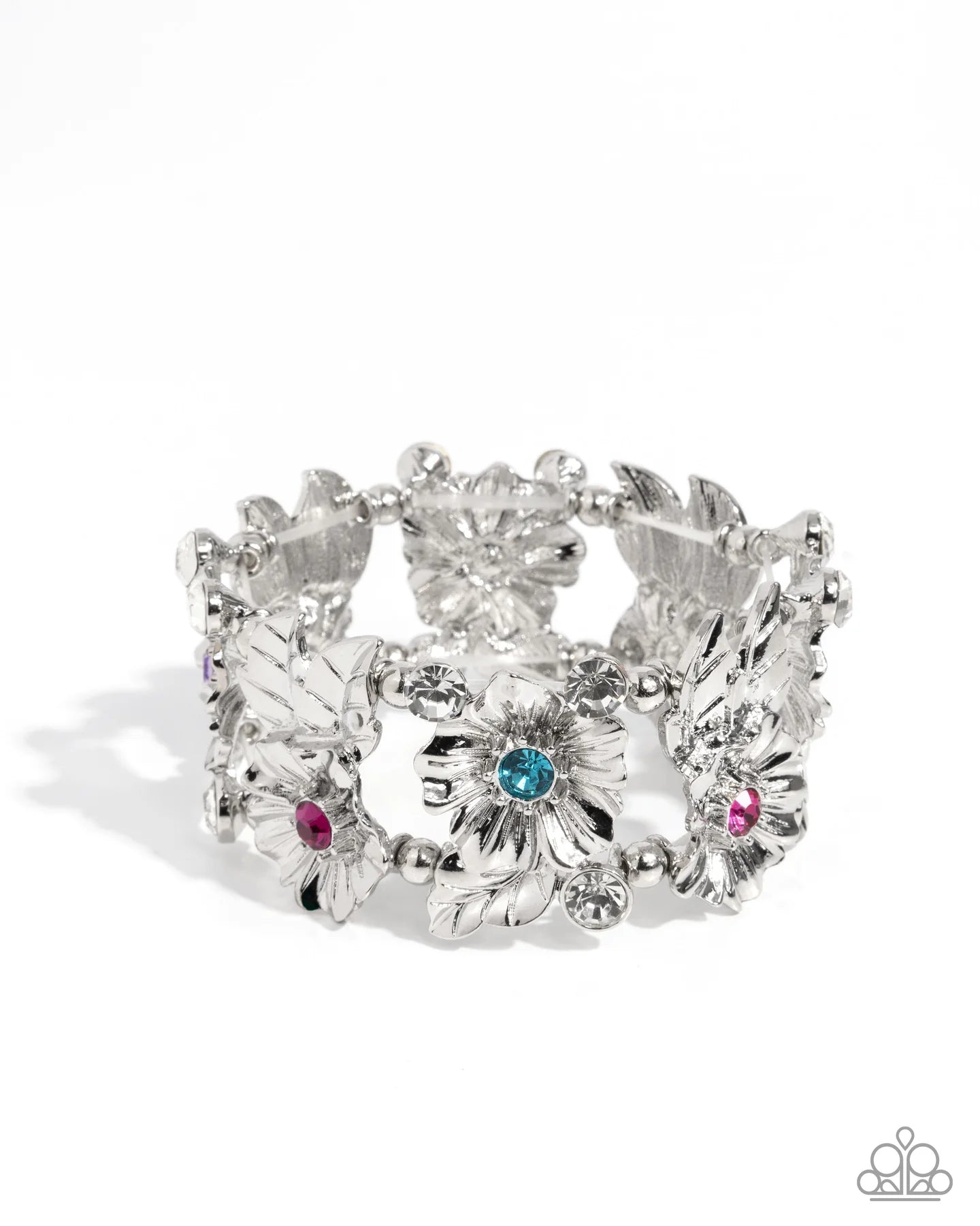 Head-Turning Harmony Multicolored Gem Silver Flower Stretch Bracelet Life Of The Party June 2025 Paparazzi B2331