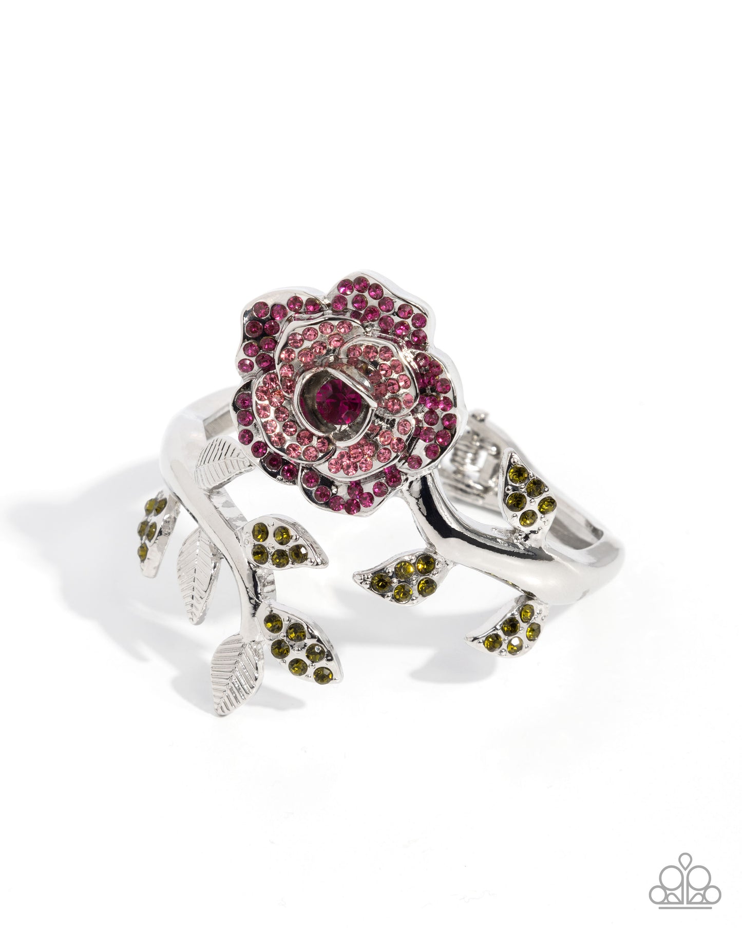Bewitching Belle - Pink Fuchsia & Rose Rhinestone Flower Hinge Bracelet April 2025 Life Of The Party Paparazzi B2133