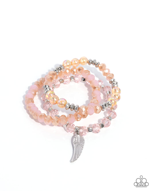 Angelic Aesthetic - Pink - Peachy Pink & Silver Bead Set Of 3 Stretch Bracelets Paparazzi B2225
