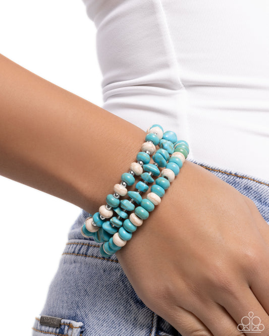 Rustic Residence - Blue Turquoise & White Stone Stretch Set of 3 Bracelet Santa Fe Style Paparazzi B2276