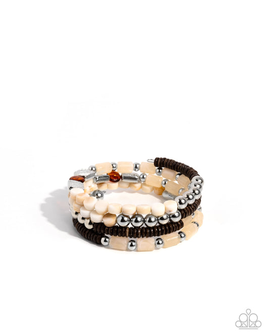 Paparazzi Eclectic Empire - Brown, Light Brown Swirled Acrylic, Brown Stone Coil Bracelet
