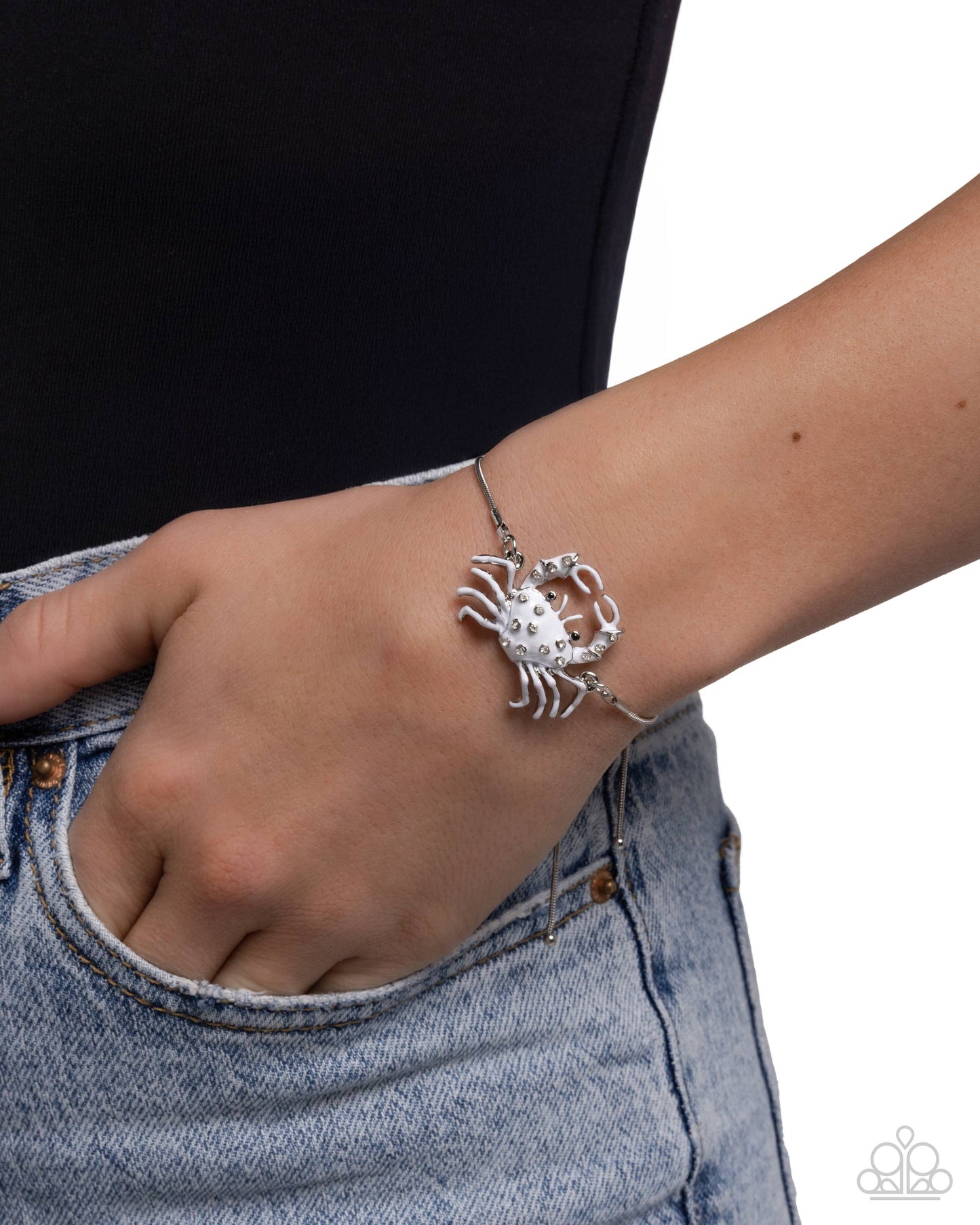 CRAB Walk - White Painted Silver Crab Bracelet Paparazzi B2135