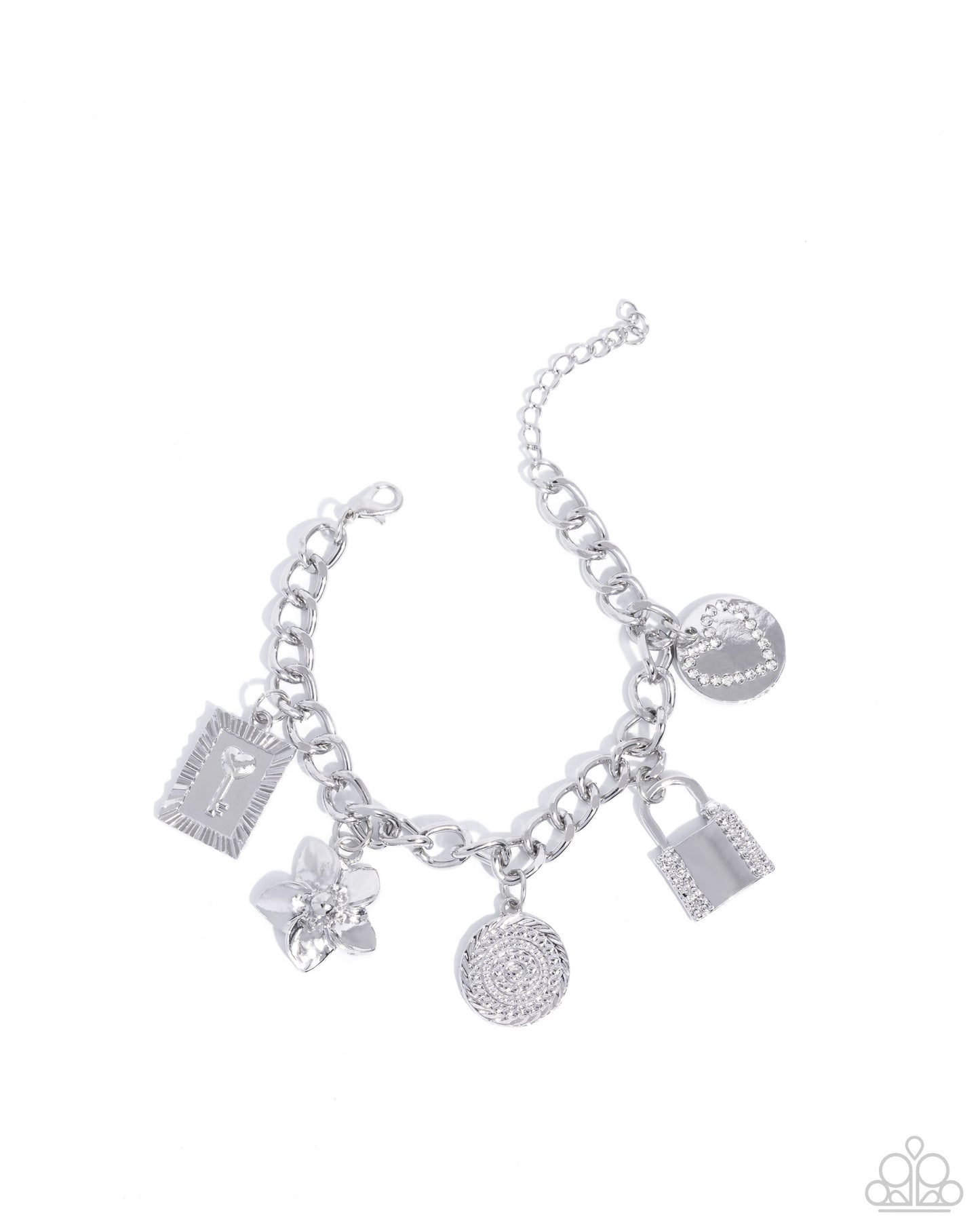 Monochromatic Mayhem - White Rhinestone Charm Style Bracelet Paparazzi B2356