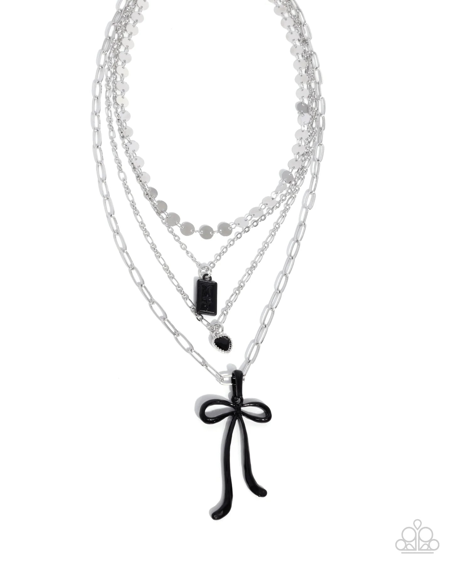 Paparazzi Coquette Cascade - Black Bow Silver Chain Layered Necklace N3988