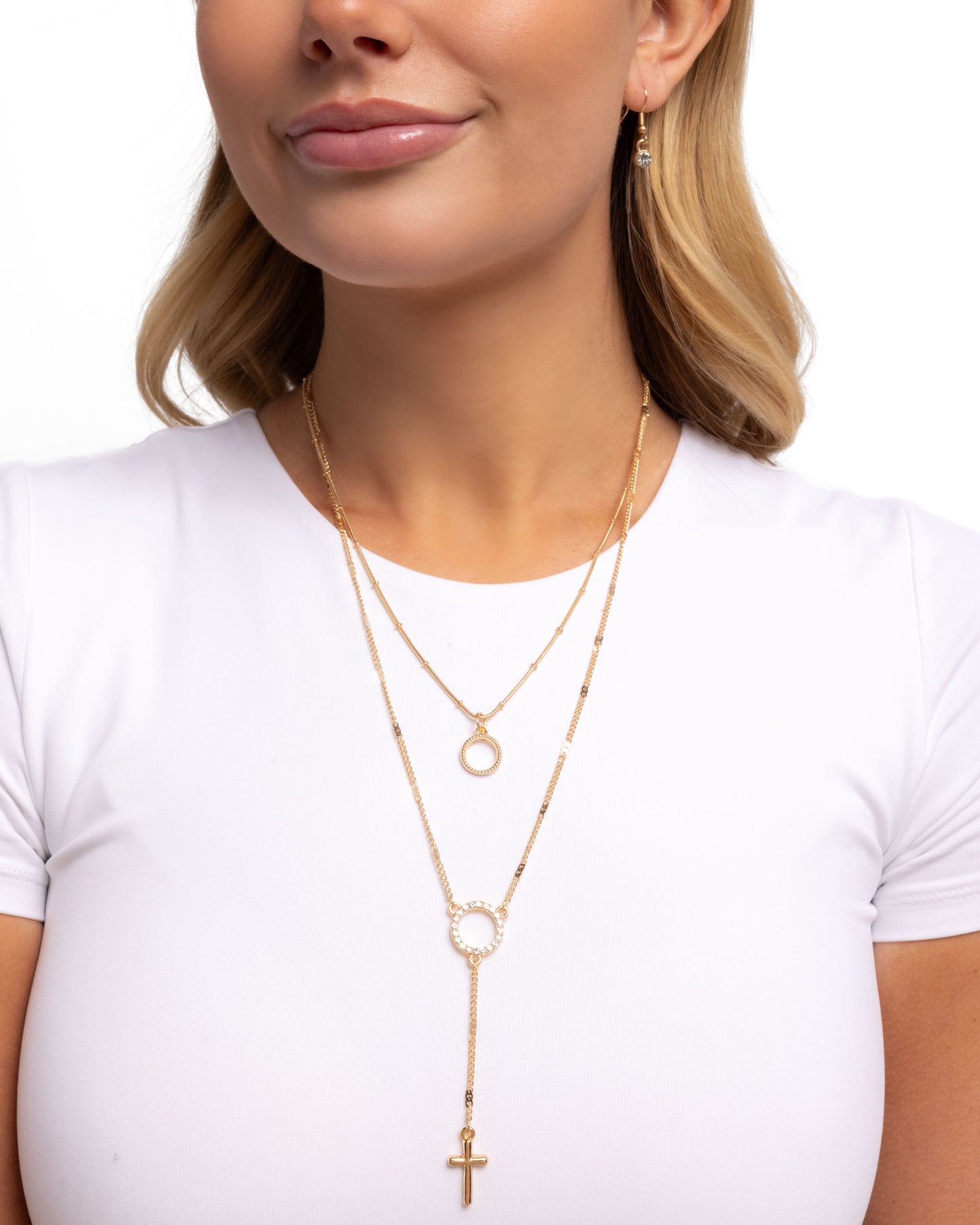 Paparazzi Faithfully Fierce - Gold Cross Layered Necklace N2886