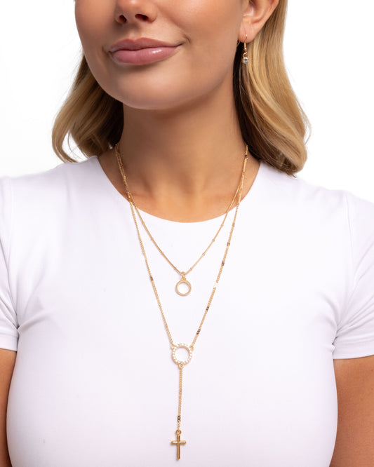 Paparazzi Faithfully Fierce - Gold Cross Layered Necklace N2886