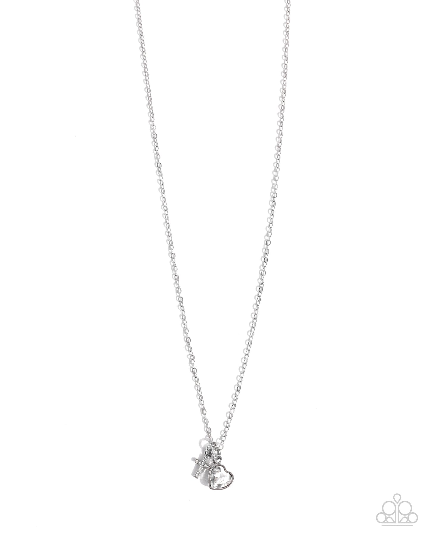 Paparazzi Blessed Brilliance - White Heart Gem & White Rhinestone Silver Cross Necklace N3824