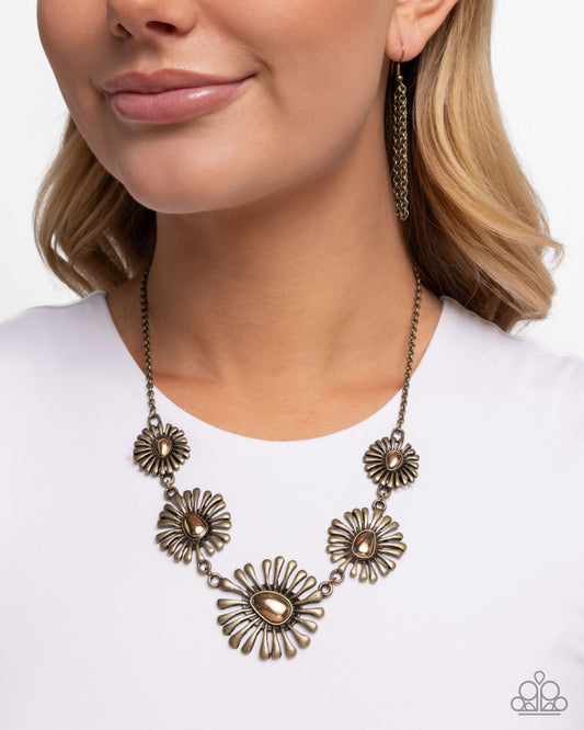 Floral Fin - Brass & Antiqued Gold Pebble Floral Necklace Paparazzi N2962
