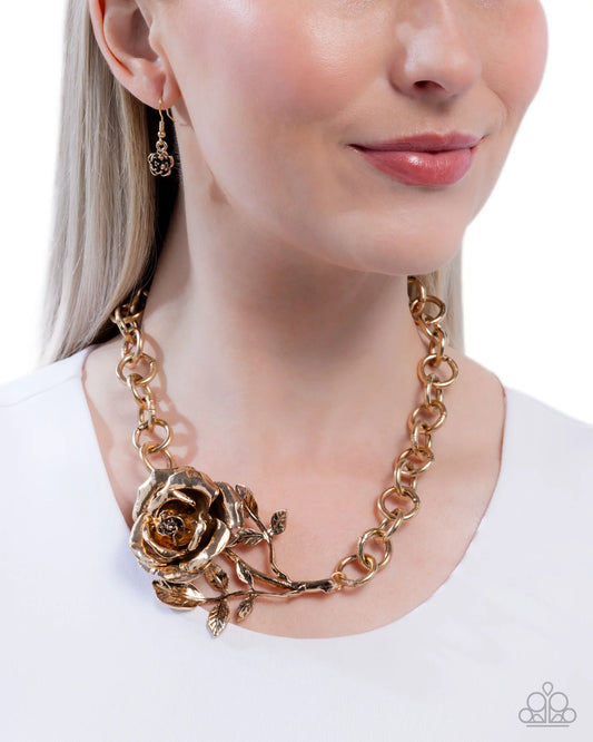 Whimsical Appearance - Gold Rose Flower Necklace Paparazzi N3476