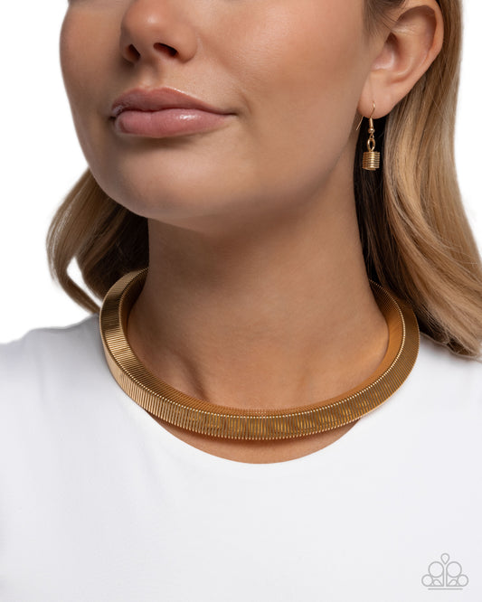 Sleek Suite - Gold Coil Statement Necklace Paparazzi N3452