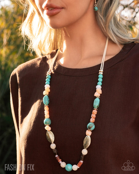 Earnest Elevation - Multicolored Turquoise, Tiger's Eye Stone Necklace Glimpses Of Malibu May 2025 Fashion Fix Paparazzi N3485