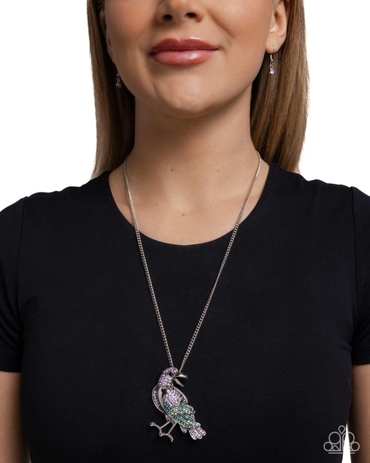 Radiant Raven - Purple Lavender, Blue UV Rhinestone Raven Bird Pendant Paparazzi N3265
