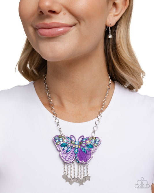 Mayoral Monarch - Purple, Green, Blue Butterfly Fringe Necklace Paparazzi N3280