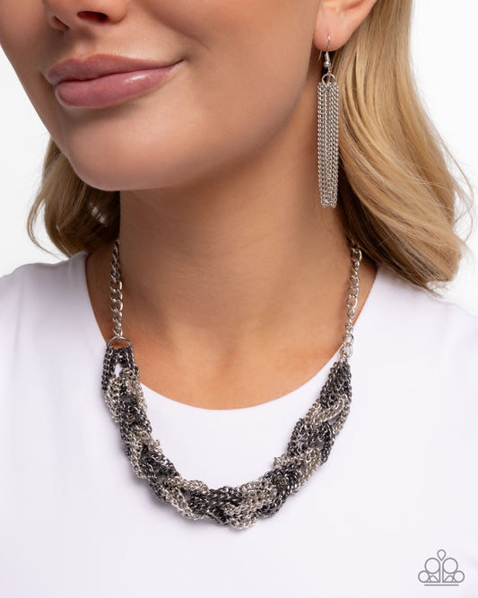Braided Breakthrough - Silver & Gunmetal Curb Chain Necklace Paparazzi N3350