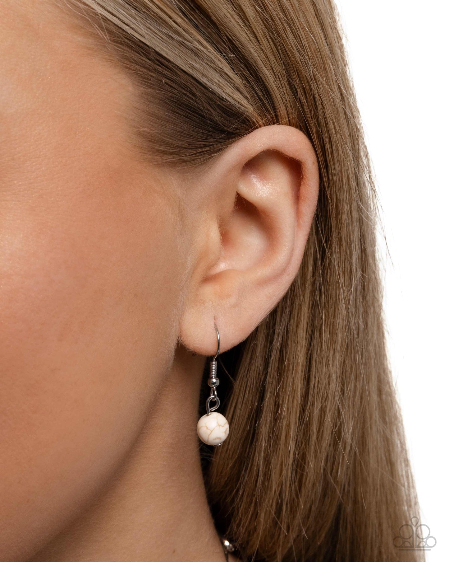 Limitless Longhorn - White Teardrop Stone Silver Bull Skull Pendant Santa Fe Style Necklace Paparazzi N2937