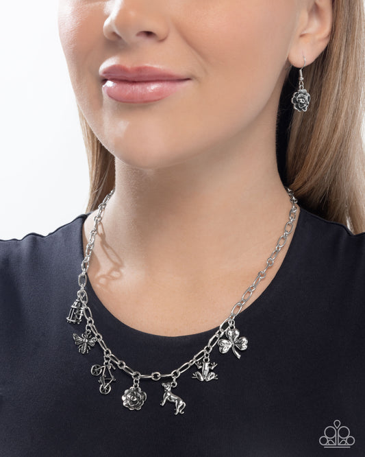 Storyteller Sheen - Silver Bee, Bike, Flower, Dog, Frog Charm Style  Necklace Paparazzi N2941