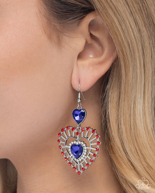 Patriotic Pattern - Multi Red, White, Blue Heart Earring Paparazzi