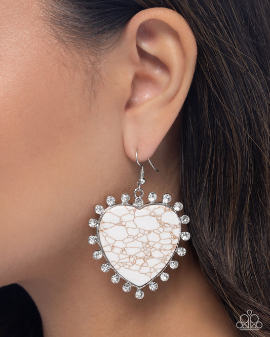 Dazzling Damsel - White Stone & Rhinestone Heart Santa Fe Style Earring Paparazzi