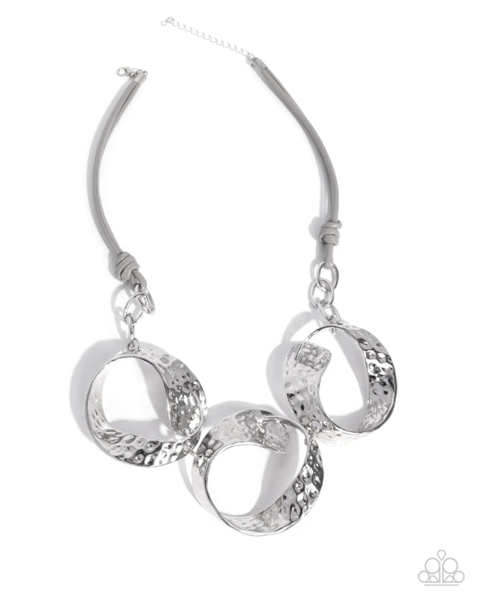 Curly Cabaret - Silver Hammered Frame Statement Necklace Paparazzi N3423