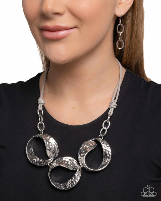 Curly Cabaret - Silver Hammered Frame Statement Necklace Paparazzi N3423