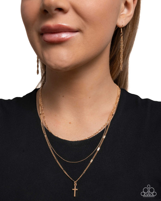Paparazzi Divine Dedication - Gold Layered Chain Cross Necklace N4008