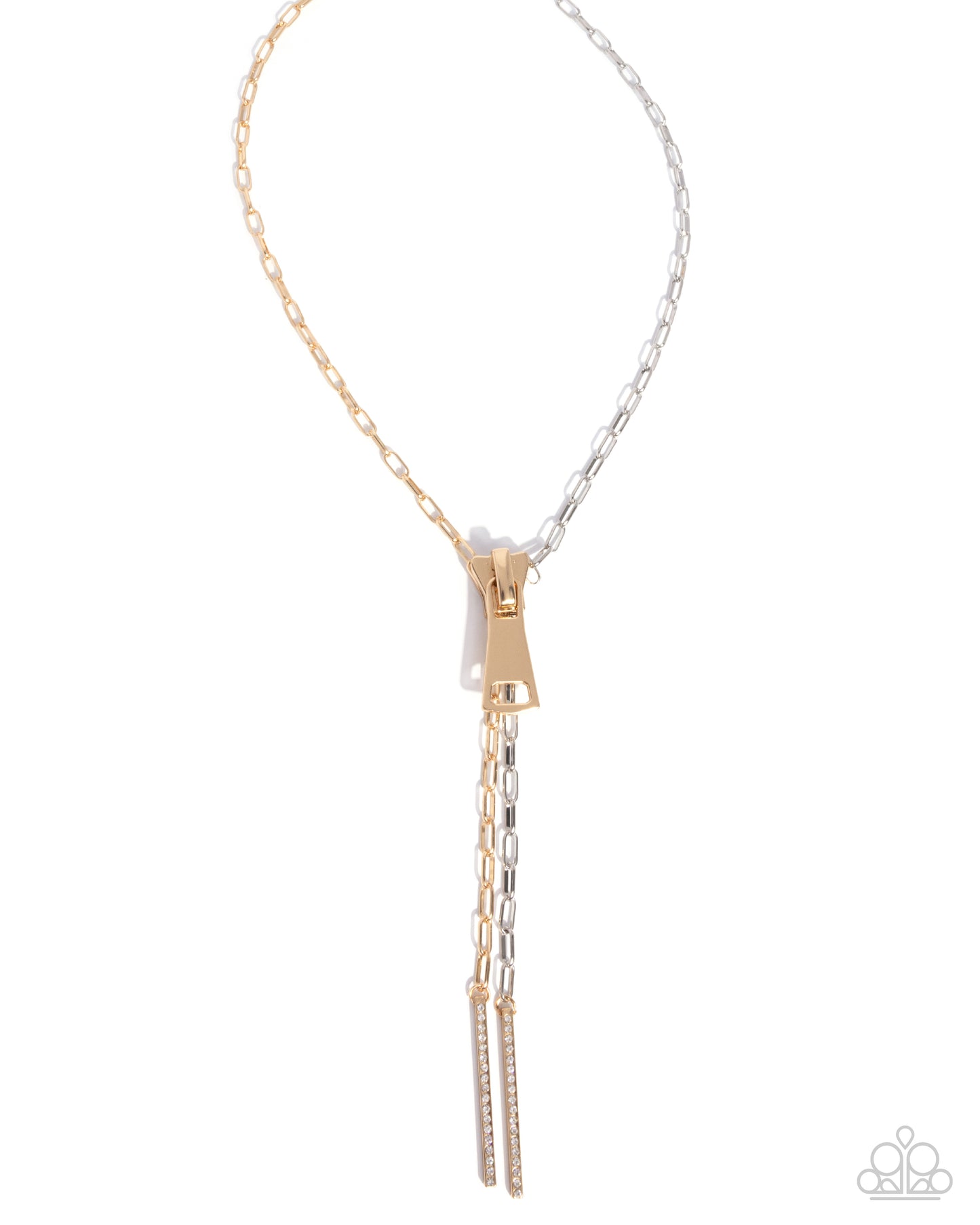 Zipper Zeal - Multi Gold & Silver Paperclip Chain Zipper Pendant Necklace N3568