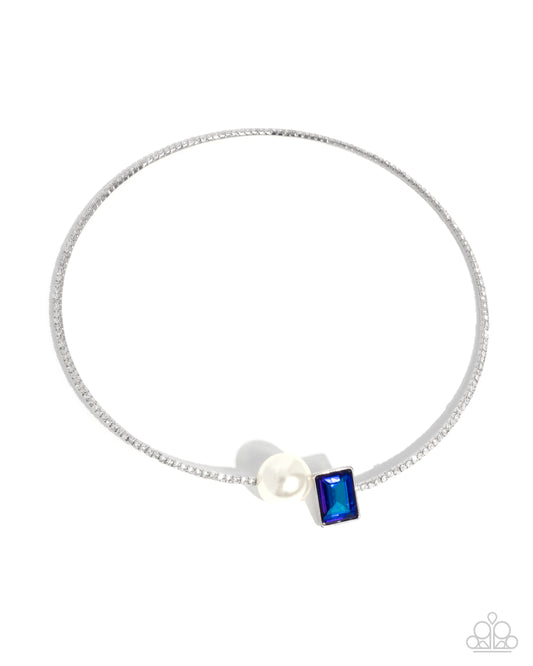 Euphoric Elegance - Blue Emerald UV Gem, White Rhinestone Collar Necklace Paparazzi