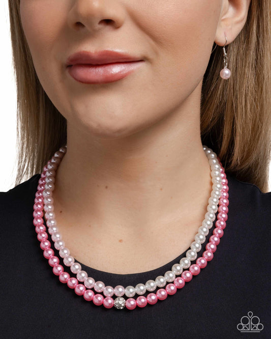 Pearly Paladin - Pink & White Pearl Layered Necklace Paparazzi N3184