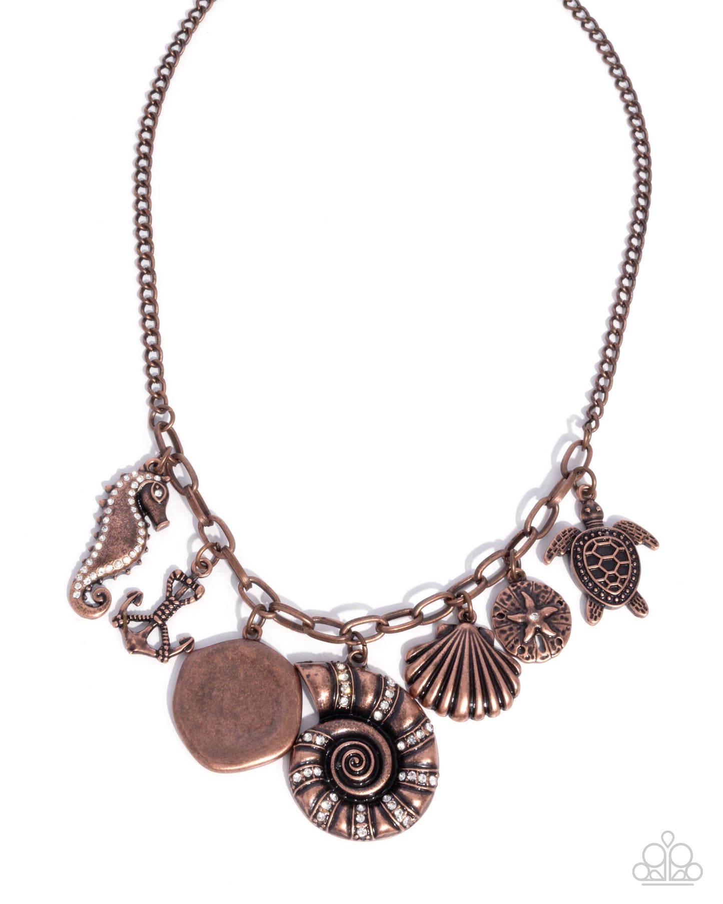 Coastal Composure - Copper Beach Vibe Charm Seahorse, Turtle, Anchor, Seashell, Sand Dollar Necklace Paparazzi N3289