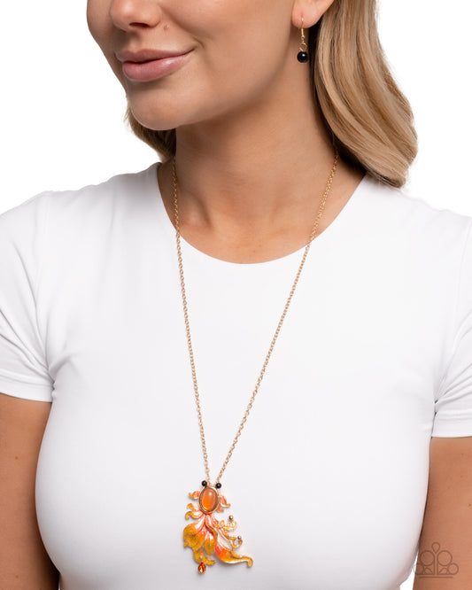 Synchronized Swimming - Orange & Yellow Ombre Fish Pendant Necklace Paparazzi N3151