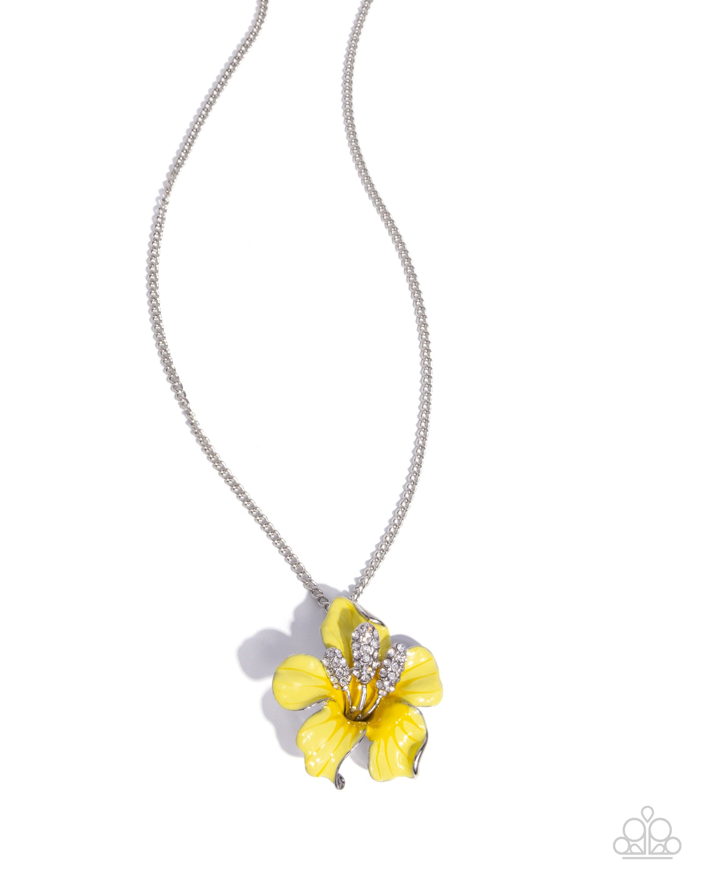 Paparazzi Floral Front - Yellow Painted Hibiscus Flower Silver Necklace N3952
