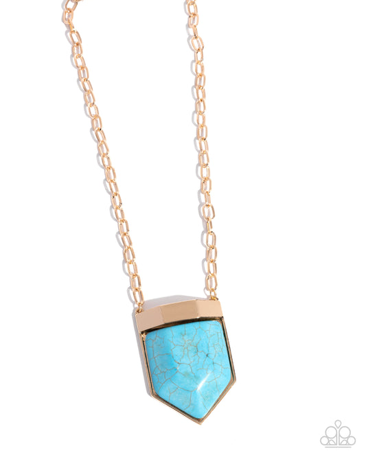 Pendant Passage - Gold Cable Chain & Blue Turquoise Natural Stone Pendant Necklace Paparazzi N3286