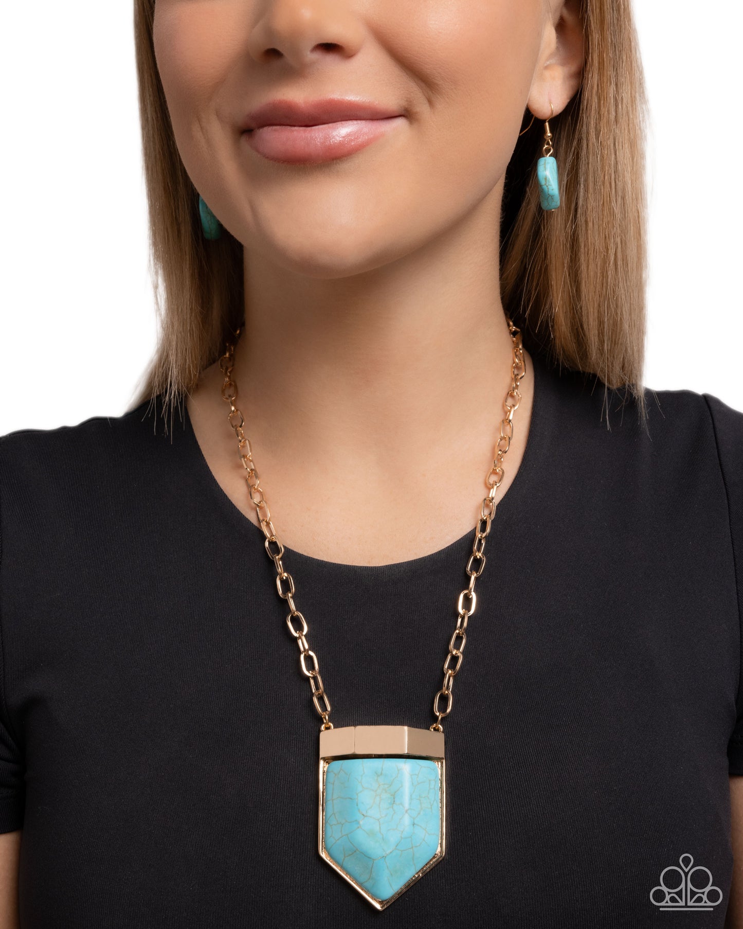 Pendant Passage - Gold Cable Chain & Blue Turquoise Natural Stone Pendant Necklace Paparazzi N3286