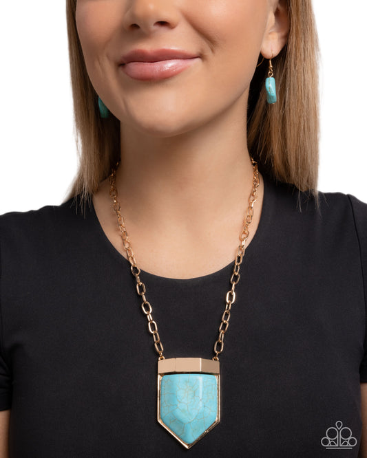 Pendant Passage - Gold Cable Chain & Blue Turquoise Natural Stone Pendant Necklace Paparazzi N3286