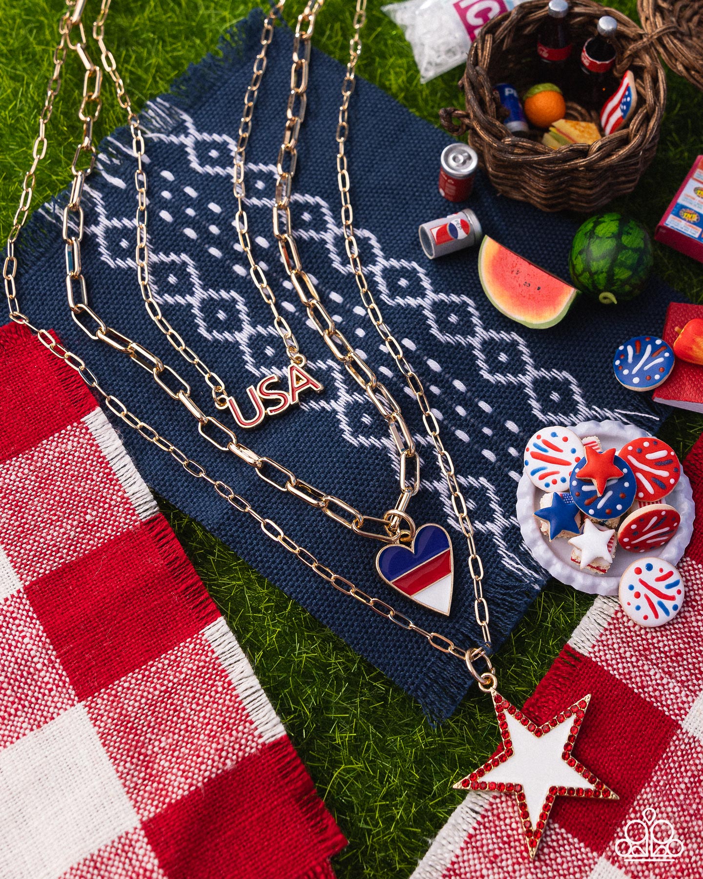 Unforgettable USA - Gold Layered Chain USA, Patriotic Heart & Star Necklace Paparazzi