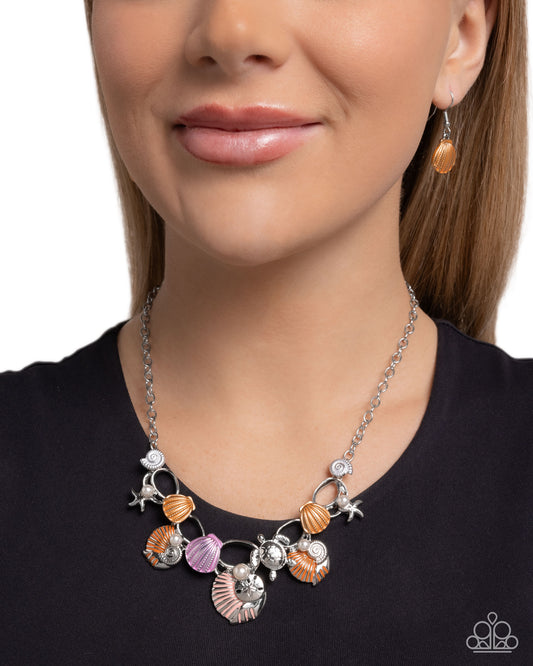 Oceanic Octave - Orange Peach Echo, Coral & Light Pink Seashell, Starfish, Turtle Necklace Paparazzi N3162